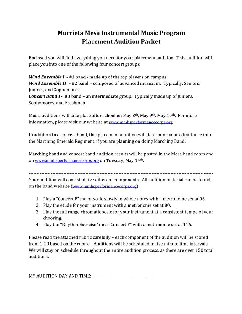 murrieta mesa high school performance corps audition cover letter